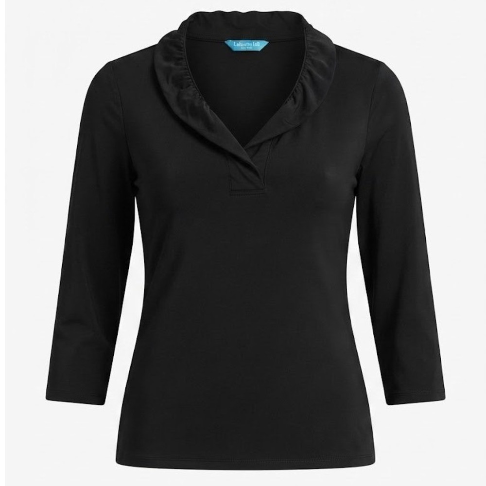 J. McLaughlin Black Ruffle Collar 3/4 Sleeve Pullover Top Size M - CJ